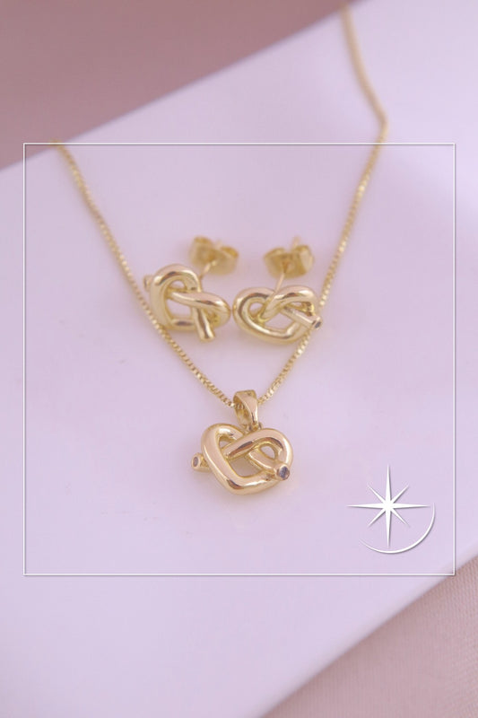 CONJUNTO CORAZÓN ENTRELAZADO RODIO