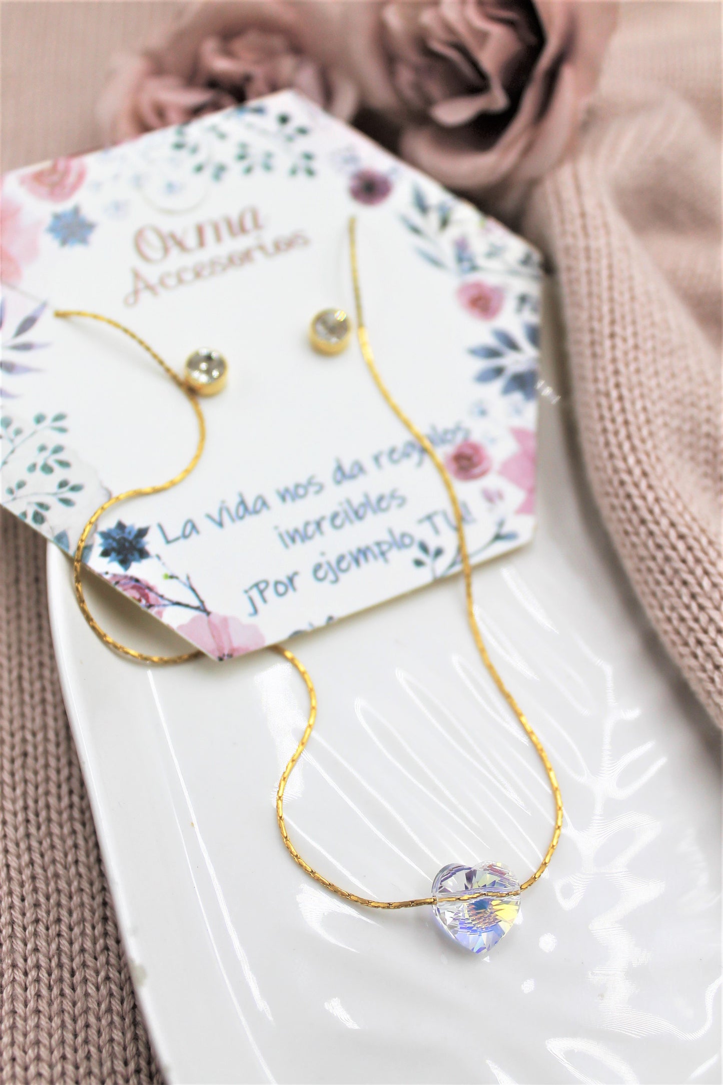 conjunto mini corazon swarovski