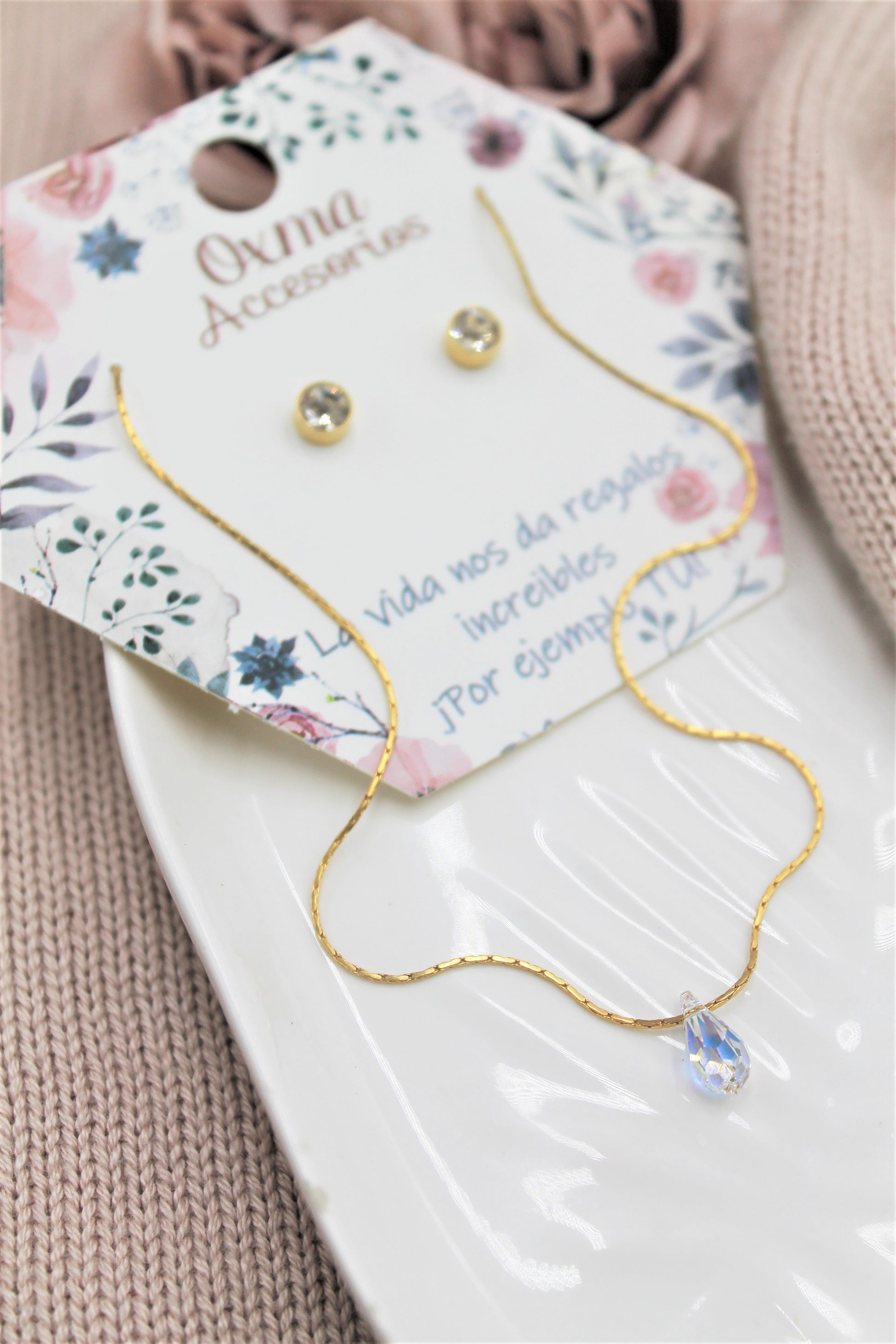 conjunto gota swarovski blanca