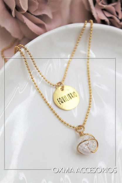 collar doble equilibrio-cuarzo cristal