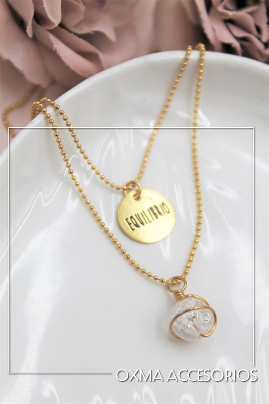 collar doble equilibrio-cuarzo cristal