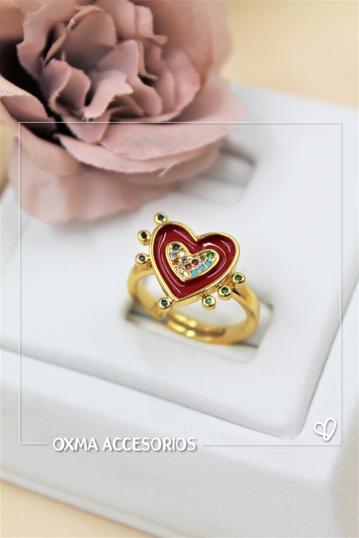 anillo corazon rojo