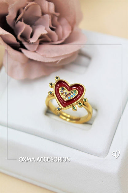 anillo corazon rojo